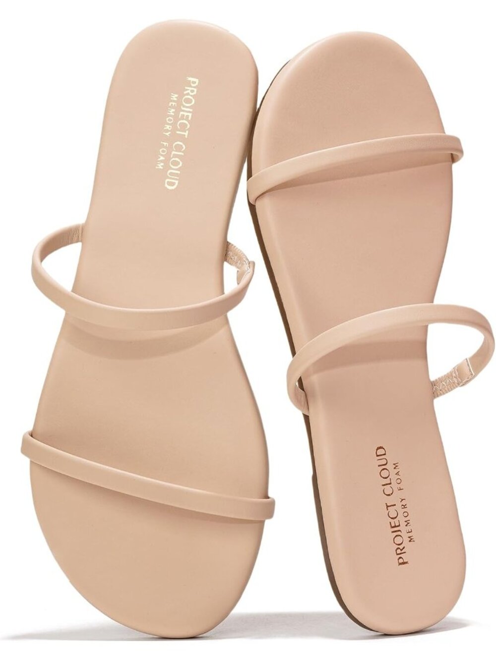 Women's Beige Lightweight Memory Foam Insole Beach Flip Flops Summer Sandals